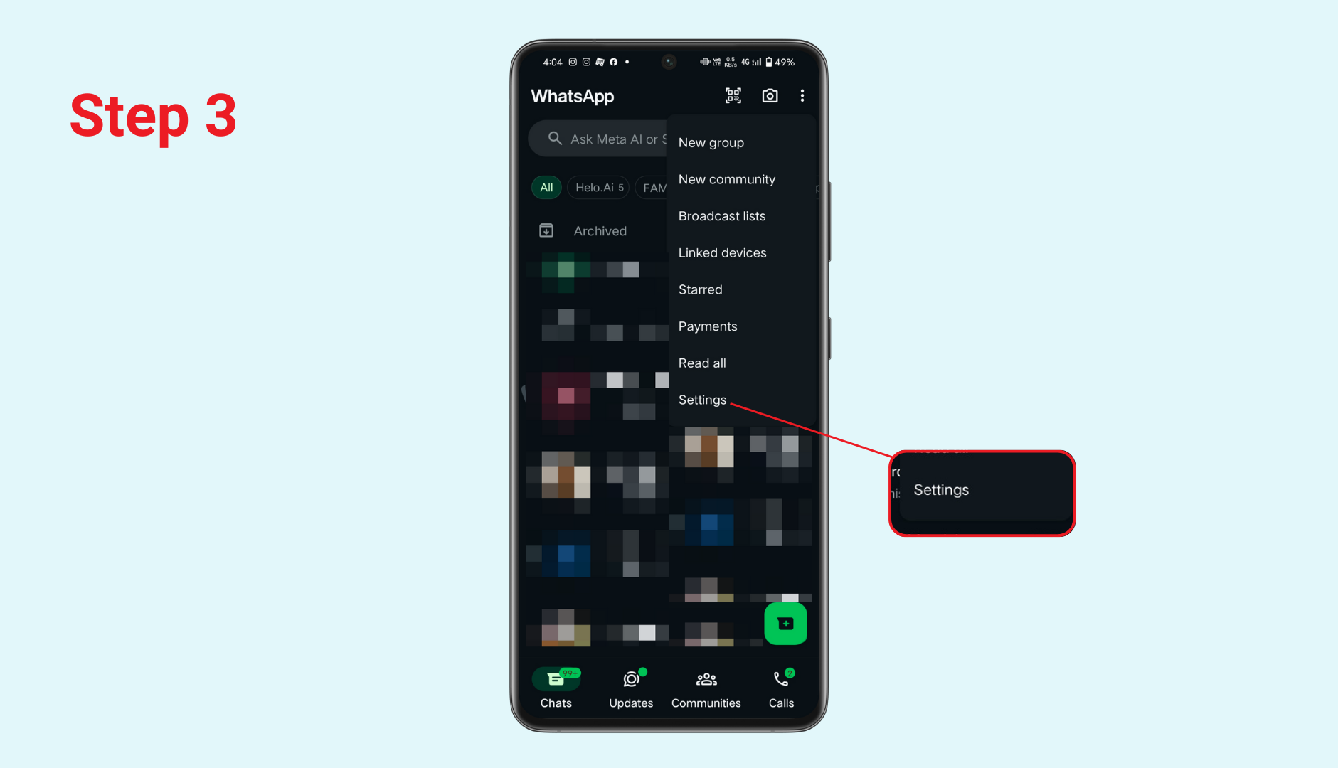 click on whatsapp setting